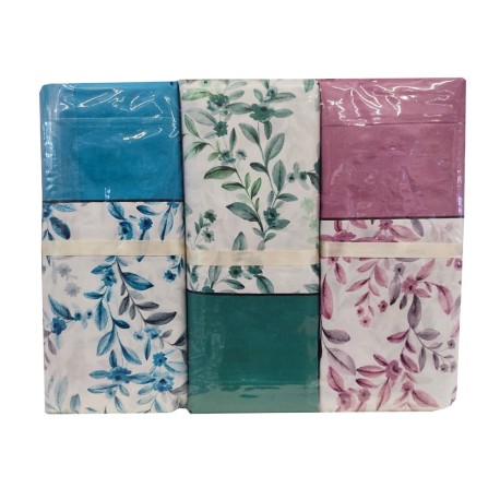 ASSORTITO 3 PEZZI COMPLETO LENZUOLA MATRIMONIALE COTONE RAMO FIORITO HOME SWEET HOME
