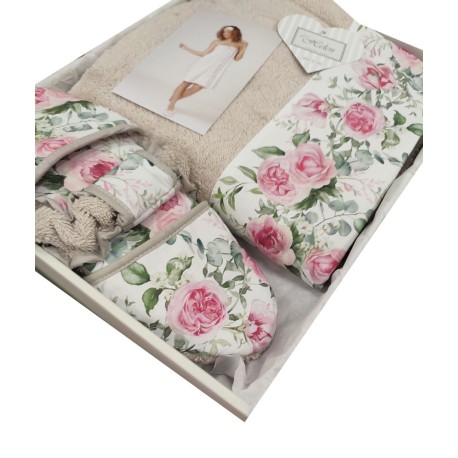 SET 4 PEZZI PAREO PANTOFOLE FASCIA NEW FLOWER HELEN