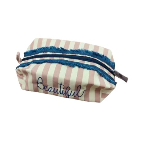SET SPUGNA 1+1 POCHETTE E BAULETTO COTONE RICAMATO BEAUTIFUL RIGHE CRISTINA CIONI