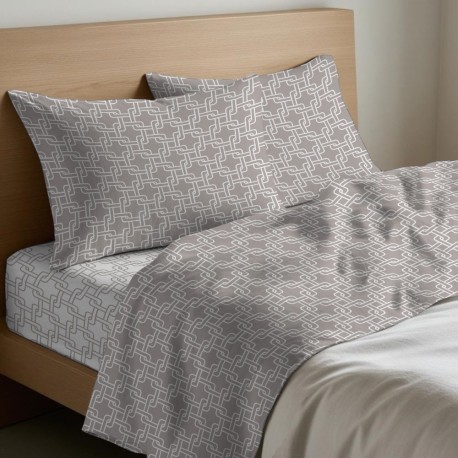 COMPLETO LENZUOLA COTONE CATENA QUADRIFOGLIO BEIGE