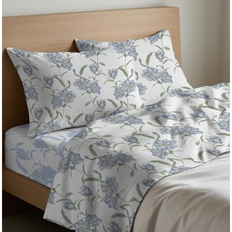 COMPLETO LENZUOLA COTONE MAGNOLIA QUADRIFOGLIO AZZURRO