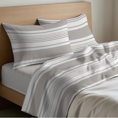 COMPLETO LENZUOLA COTONE RIGA QUADRIFOGLIO BEIGE