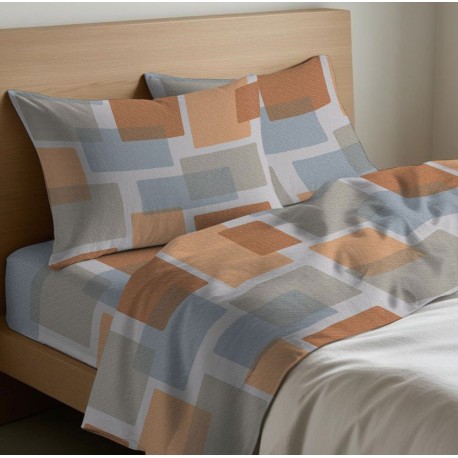 COMPLETO LENZUOLA COTONE SQUARE QUADRIFOGLIO ARANCIO