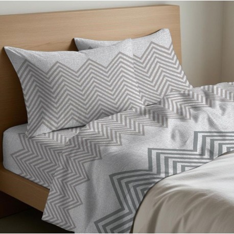 COMPLETO LENZUOLA COTONE ZIGZAG QUADRIFOGLIO BEIGE