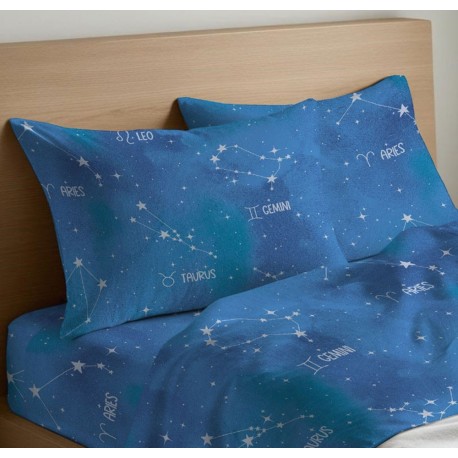 COPPIA FEDERE CUSCINO COTONE ZODIACO QUADRIFOGLIO