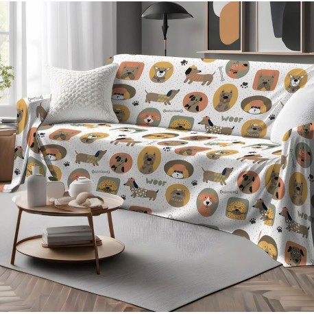 COPRITUTTO TELO ARREDO COTONE CANI QUADRIFOGLIO