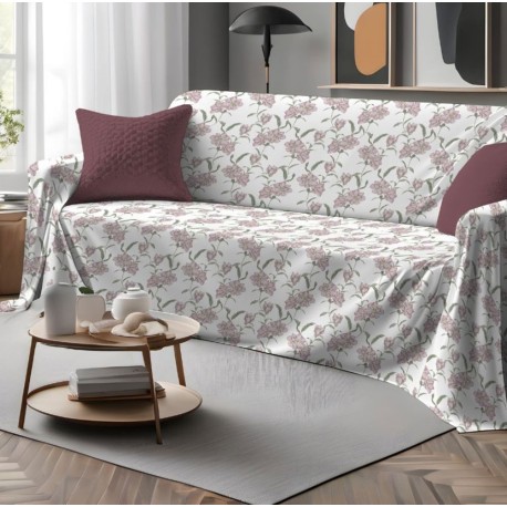 COPRITUTTO TELO ARREDO COTONE MAGNOLIA ROSA QUADRIFOGLIO