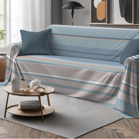 COPRITUTTO TELO ARREDO COTONE SCIA AZZURRO QUADRIFOGLIO