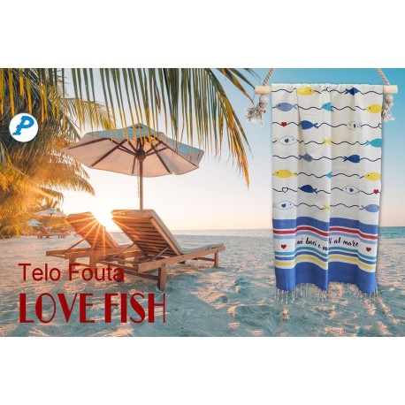 TELO MARE PAREO FOUTA 100X200CM LOVE FISH PEZZOLI