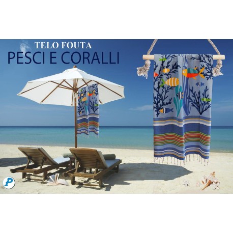 TELO MARE PAREO FOUTA 100X200CM PESCI E CORALLI PEZZOLI