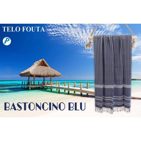 TELO MARE PAREO FOUTA 100X200CM BASTONCINO BLU PEZZOLI