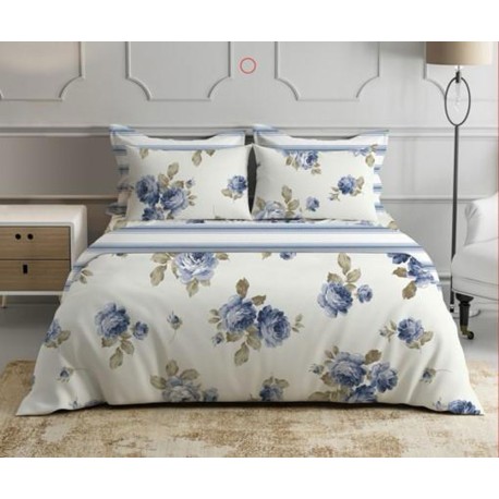 COMPLETO LENZUOLA MATRIMONIALE PERCALLE COTONE ROSE AZZURRO PEZZOLI