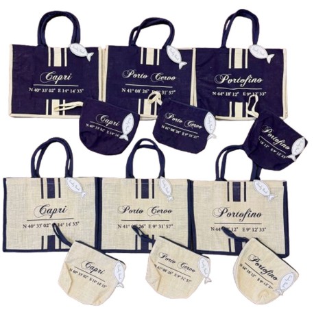 OFFERTA!!! ASSORTITO 6 PEZZI POCHETTE + BORSA MARE JUTA DOLCE VITA GITIESSE