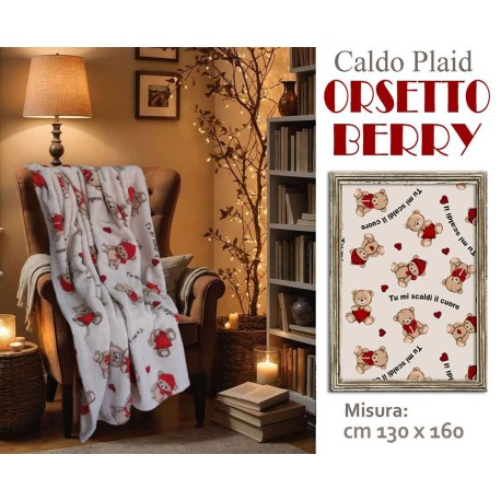 PLAID PILE 130X160CM STAMPATO ORSETTO BERRY PEZZOLI