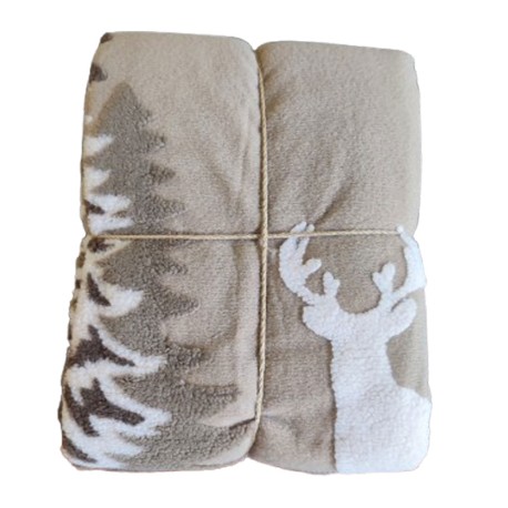 PLAID PILE EFFETTO LANA COTTA 3D AGNELLATO WALD RENNE ALBERI GIT