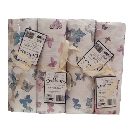 ASSORTITO 4 PEZZI COMPLETO LENZUOLA COTONE MATRIMONIALE DELICATO FARFALLE HOME SWEET HOME