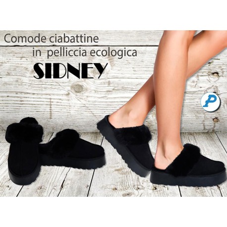 CIABATTE DONNA PILE PELLICCIA ECOLOGICA 38-39 E 40-41 SIDNEY PEZZOLI