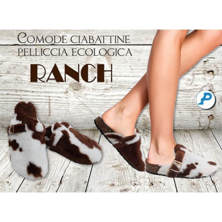 CIABATTE DONNA PILE PELLICCIA ECOLOGICA 38 E 40 RANCH PEZZOLI