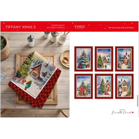 CONFEZIONE 6 PEZZI ASSORTITI STROFINACCI 55X80CM COTONE DIGITALE NATALE TIFFANY XMAS 3 VINGI