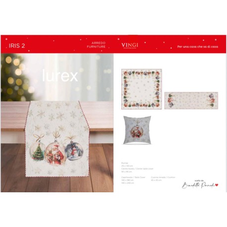 SET TOVAGLIA CENTRO RUNNER FODERA CUSCINO COTONE DIGITALE LUREX IRIS 2 VINGI