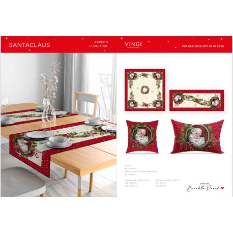 SET CENTRO RUNNER FODERA CUSCINO GOBELIN NATALE SANTA CLAUS VINGI