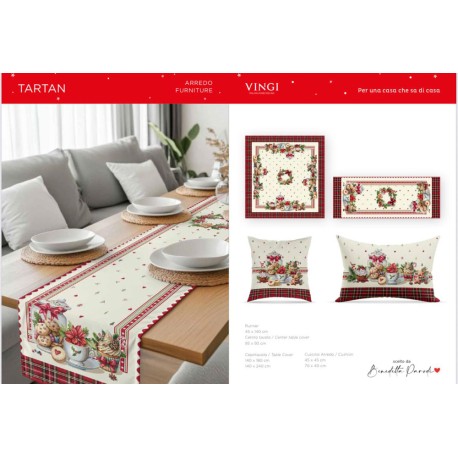 SET CENTRO RUNNER FODERA CUSCINO GOBELIN NATALE TARTAN VINGI