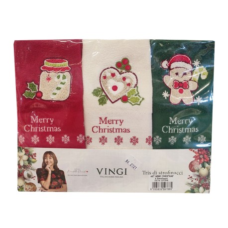 STROFINACCI SPUGNA COTONE RICAMATO CONF. 3 PEZZI NATALE PUPAZZO VINGI