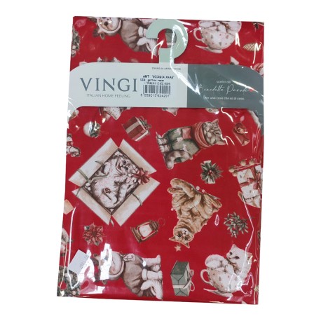 TOVAGLIA ANTIMACCHIA NATALE GATTINO ROSSO VINGI