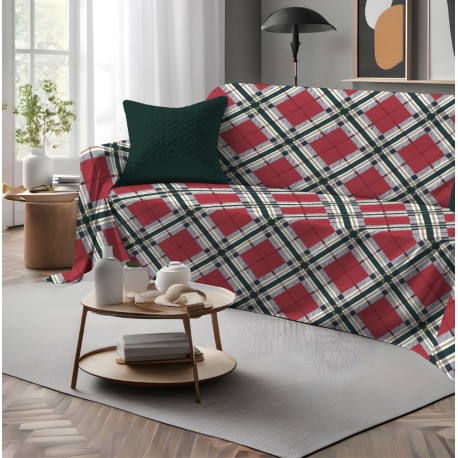 COPRITUTTO TELO ARREDO COTONE TARTAN QUADRIFOGLIO