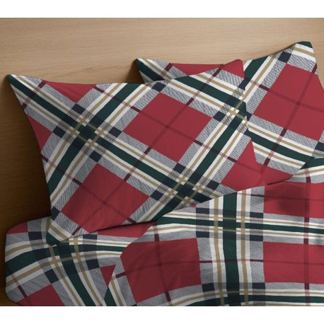COPPIA FEDERE CUSCINO COTONE TARTAN QUADRIFOGLIO