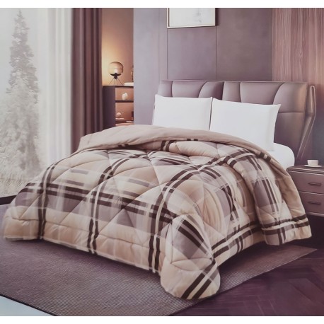 TRAPUNTA INVERNALE MICROFIBRA MATRIMONIALE SCOZZESE MADRAS BEIGE ART DECO