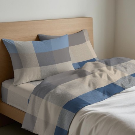 COMPLETO LENZUOLA FLANELLA SCOTLAND AZZURRO QUADRIFOGLIO