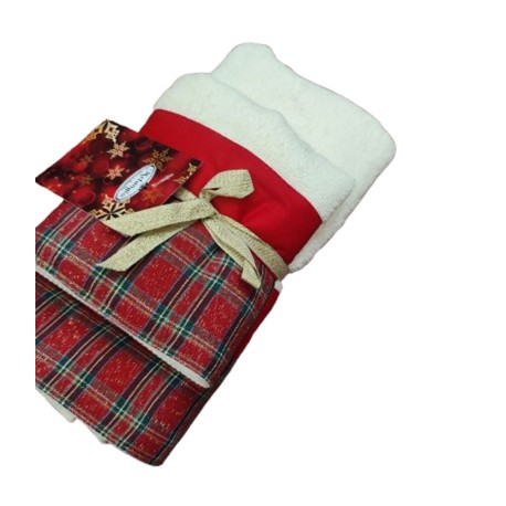 COPPIA SPUGNA ASCIUGAMANO + OSPITE LUREX NATALE TARTAN MELANGIO
