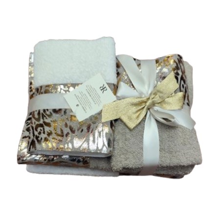 DOPPIA COPPIA SPUGNA ASCIUGAMANO + OSPITE BALZA TESSUTO MACULATO LUREX RR