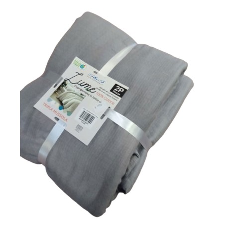 COPRIPIUMINO MATRIMONIALE COTONE TINTA UNITA TRIPLA MUSSOLA LUME SGHOME