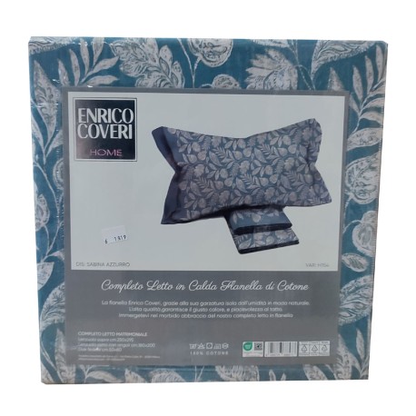 COMPLETO LENZUOLA FLANELLA MATRIMONIALE SABINA AZZURRO ENRICO COVERI