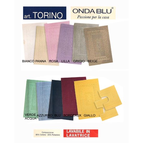 SET TAPPETO BAGNO IN SPUGNA 60X90CM + 2 GIROWATER 60X45CM TORINO ONDA BLU