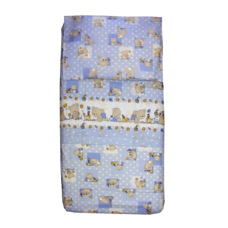COMPLETO LENZUOLA COTONE LETTINO "ORSETTI" AZZURRO TOT