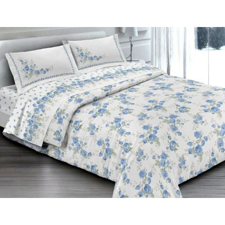 COMPLETO LENZUOLA COTONE CLOE QUADRIFOGLIO AZZURRO