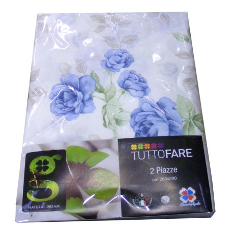 COPRITUTTO COTONE DISEGNO CLOE QUADRIFOGLIO AZZURRO
