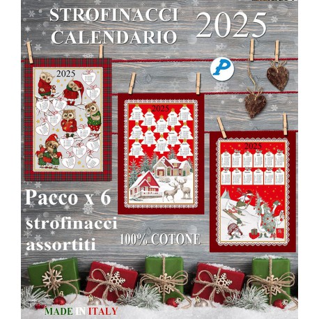 STROFINACCI CALENDARIO COTONE CONF. 6 PEZZI SPECIALE NATALE TRENO CERVO CANE PEZZOLI