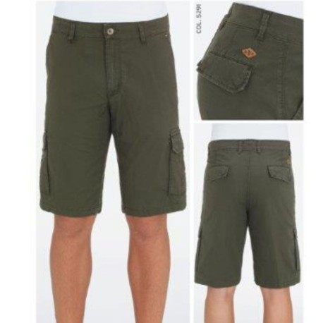 PANTALONE BERMUDA CARGO CORONA PELLETTI IN COTONE STRETCH 6 TASCHE verde