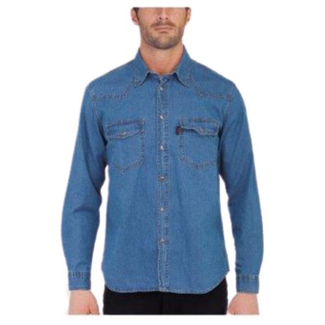 CAMICIA UOMO CORONA NEW PECOS JEANS DENIM MANICA LUNGA 2 TASCHE