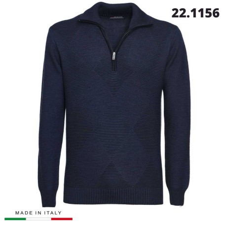 MAGLIONE UOMO MISTO LANA MEZZA ZIP 221144 RE DEL MARE MADE IN ITALY