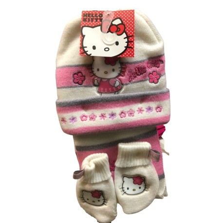 SET 3 PEZZI GUANTI BERRETTO SCIARPA HELLO KITTY bianco
