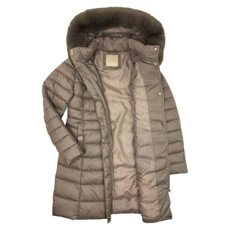 GIUBBOTTO LUNGO DONNA CAPPUCCIO ECOPELLICCIA ARMIDA VIRGINIA BLU aperto