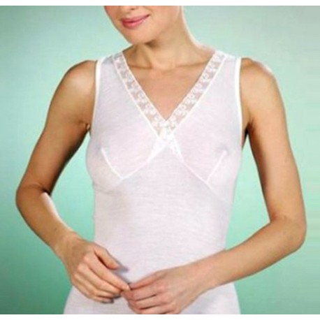 CAMICIOLA DONNA MISTO LANA MACRAME SPALLA LARGA 423-SL GICIPI